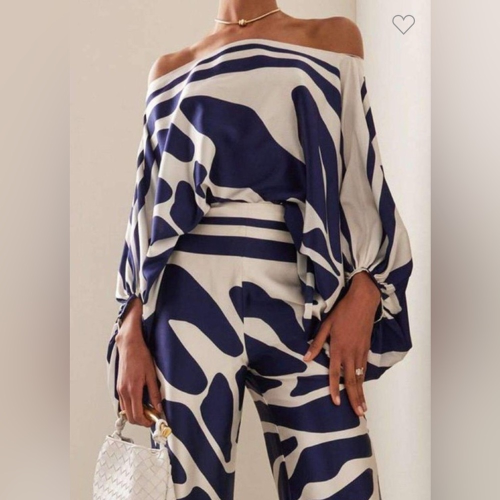 Navy and White Off-Shoulder two piece set